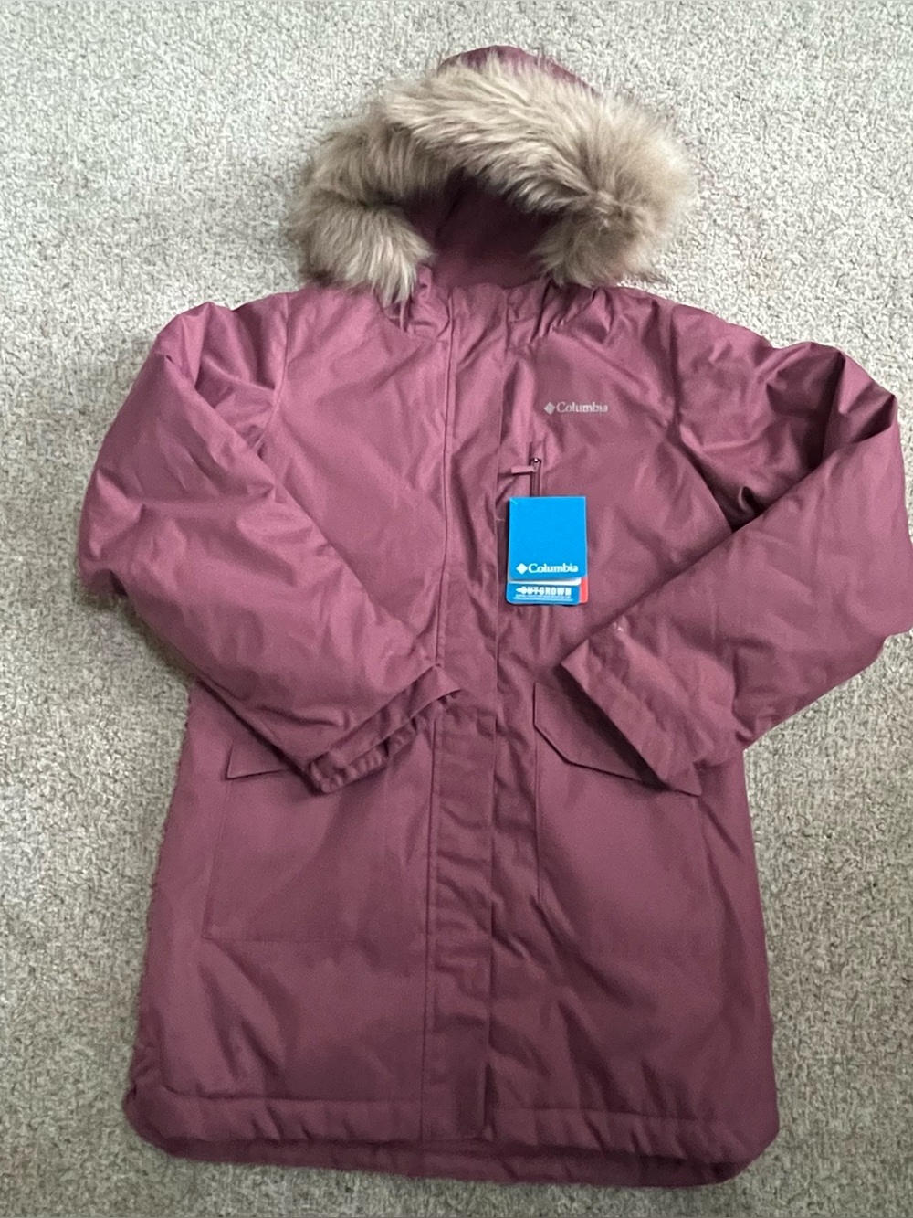 Columbia Girls' Hooded Parka in Mauve Taupe with Omni-Heat Omni-Shield Size10-12